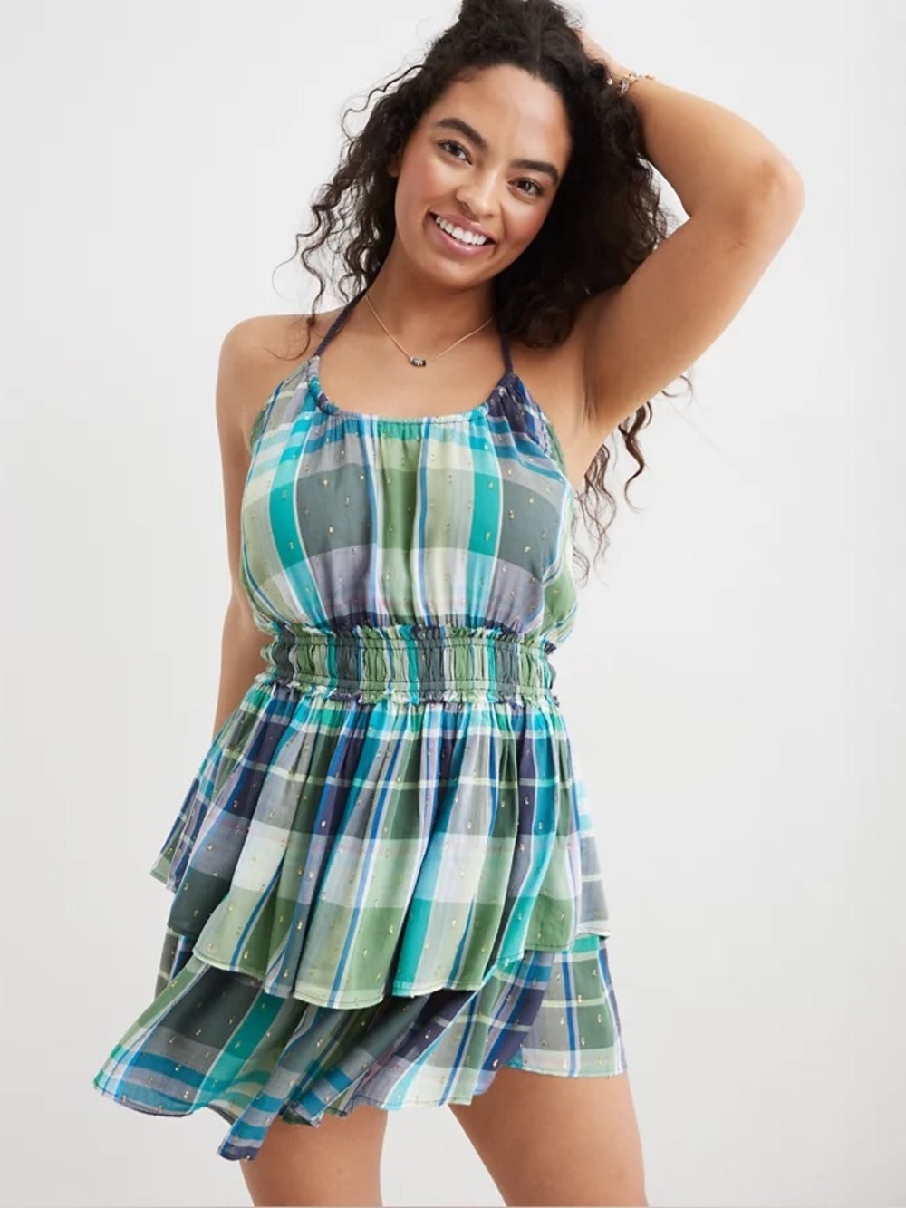 Aerie Plaid Ruffle Mini Dress – Size Small | Soft‑Girl Summer | Cottagecore